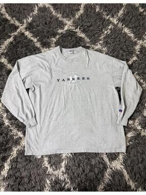 Vintage 90s New York Yankees Sweatshirt Mens XXL Russell Athletic Gray MLB